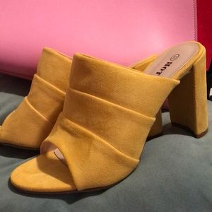 Yellow open toe wide heels